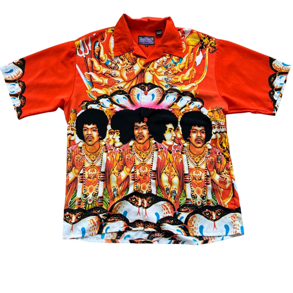 Vintage Jimi Hendrix Dragonfly Clothing Co XL Psychedelic All Over Print Shirt